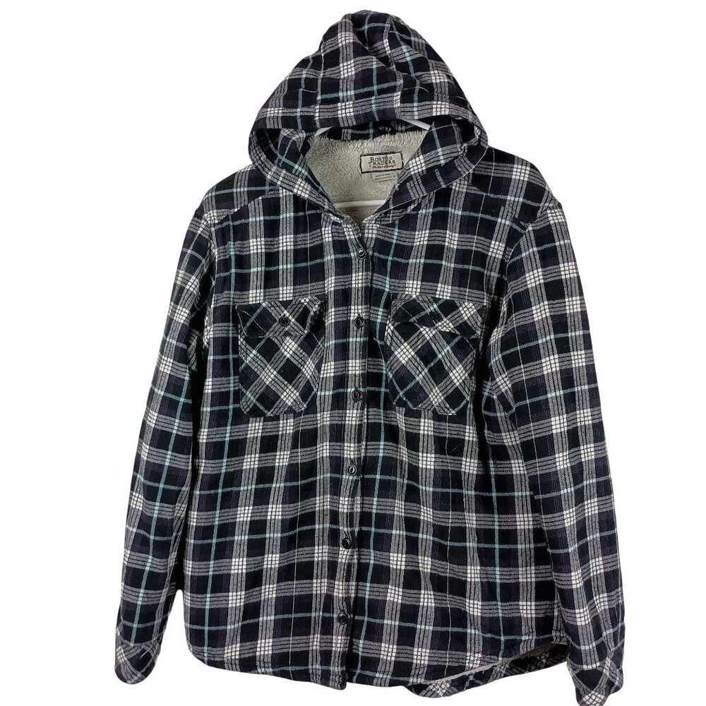 Boston Traders Women Plush Cotton Flannel Shirt Jacket Plaid Size L  244964